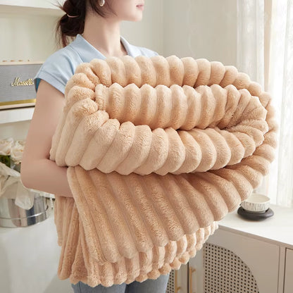 Thickened Striped Flannel Multi-Functional Blanket, Warm Cozy Throw Blanket Suitable for Sofas, Beds and Offices